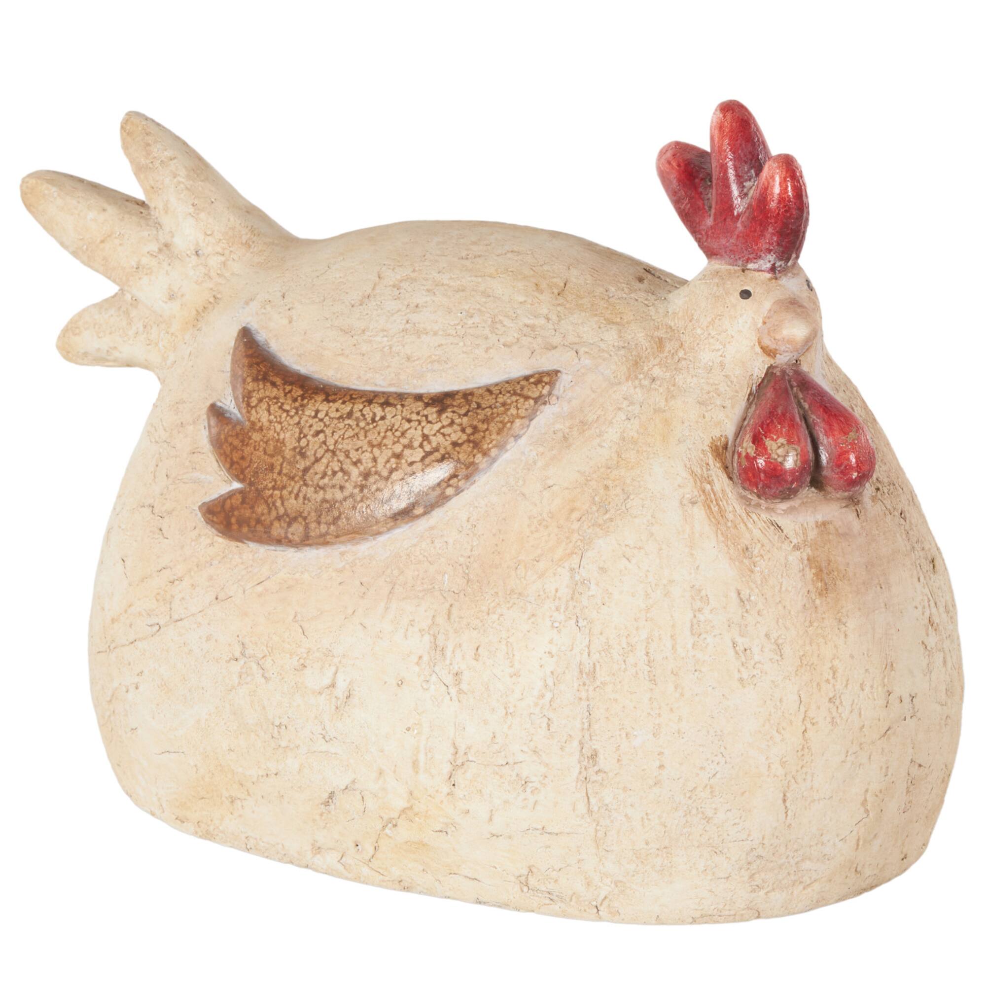 9.5" Cream & Red Magnesium Oxide Rooster Sitting Garden Sculpture